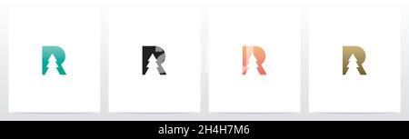 Pine Tree On Letter Logo Design R Stock Vector