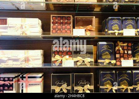 Chocolate is for sale on the shelf, Zurich, Canton Zurich, Switzerland Stock Photo