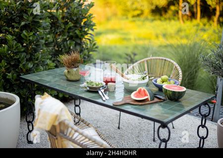 Beautiful lunch set up in garden Stock Photo