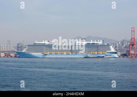 Busan, South Korea - March 22, 2016: The passenger liner costs at a mooring. Stock Photo
