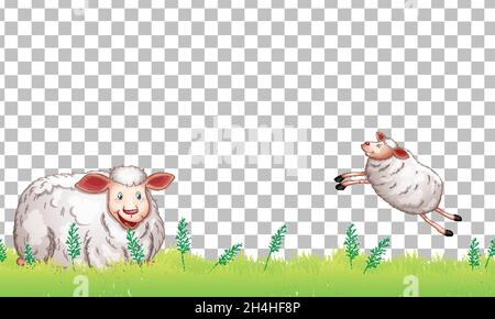 Many sheeps on transparent background illustration Stock Vector