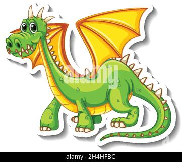 Fantasy dragon cartoon character sticker illustration Stock Vector