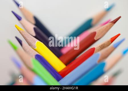 Big assortment of sharpened crayons Stock Photo