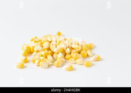 fresh corn isolated on white background, food ingredient, heap of seed corn isolated on white background, side view Stock Photo