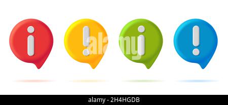 Set of 3d digital icons with info and warning notification sign in different colors, isolated Stock Vector