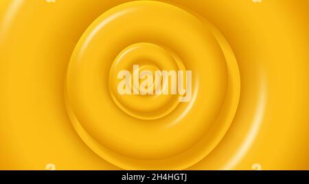 Yellow abstract 3d background with volume round disk shapes spinning from center Stock Vector