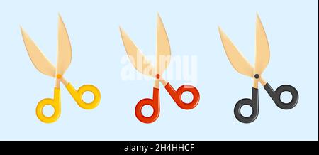 3d vector icons set of scissors with handels in different color, 3d render modern graphic, isolated Stock Vector