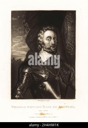 Thomas Howard, 14th Earl of Arundel, 1585-1646, English courtier during the reigns of King James I and King Charles I. Famous as a Grand Tourist and art collector. Mezzotint engraving by Robert Dunkarton after an original portrait from Richard Earlom and Charles Turner's Portraits of Characters Illustrious in British History Engraved in Mezzotinto, published by S. Woodburn, London, 1815. Stock Photo