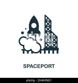 Spaceport icon. Monochrome sign from space collection. Creative Spaceport icon illustration for web design, infographics and more Stock Vector