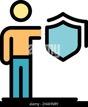 Security worker icon. Outline security worker vector icon color flat isolated Stock Vector