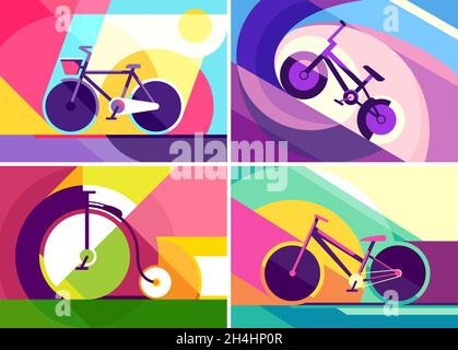 Collection of banners with bicycles. Placard designs in flat style. Stock Vector