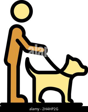 Blind man with dog icon. Outline blind man with dog vector icon color flat isolated Stock Vector