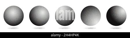 Set of dotwork 3D spheres with shadows. Sand grain effect. Vector abstract shapes Stock Vector