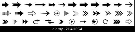 Set of black arrows icons. Flat and line art style. Modern simple arrows. Vector illustration isolated on white background Stock Vector