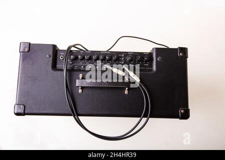 Overview of electric guitar combo isolated on white background Stock Photo