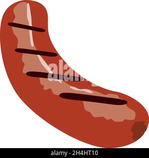 Vector illustration of a sausage on a white background. One image of food, meat products, hot dog sausages ready to use, eps. For your design. For dec Stock Vector