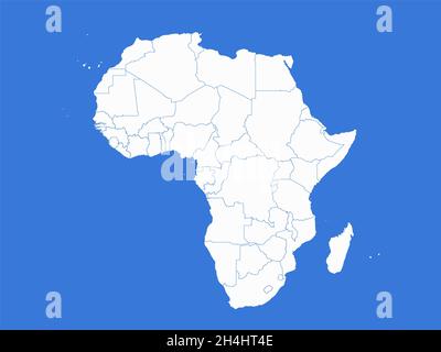 Africa map, administrative divisions whit states, blue background, blank Stock Photo