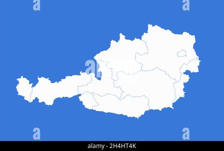Austria map, administrative divisions, blue background, blank Stock Photo