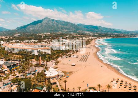 Aerial view of Puerto Banus located along the Costa del Sol. Marbella, Spain, 04.05.2021 Stock Photo