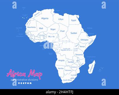 Africa map, administrative divisions whit names states, blue background vector Stock Vector