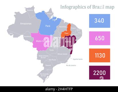 Infographics of Brazil map, individual regions vector Stock Vector