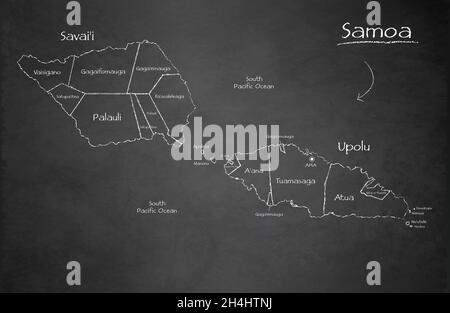 Samoa map, separates regions and names, design card blackboard, chalkboard vector Stock Vector