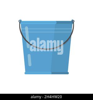 Blue bucket with a black handle. Isolated white background. A bucketful for washing food, water and drink. Household chores pail Stock Vector