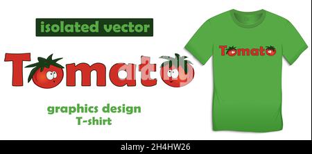 Tomato text font cartoon, isolated on white background, t-shirt graphics design vector Stock Vector