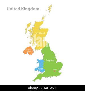 United Kingdom map, administrative division, separate individual regions with names, color map isolated on white background vector Stock Vector