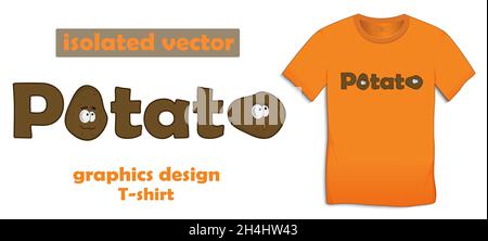 Potato text font cartoon, isolated on white background, t-shirt graphics design vector Stock Vector