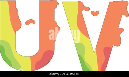 Illustration of colored letters U and V on a white background. Vector image for beautiful inscriptions, logos, ready to use, eps. For your design. For Stock Vector