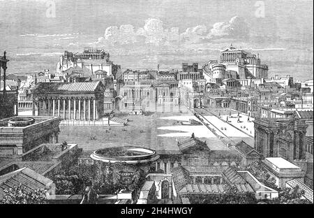 A late 19th Century illustration of the Forum and Capital in Rome during the Roman Empire. The Empire was the post-Republican period of ancient Rome. It included large territorial holdings around the Mediterranean Sea in Europe, Northern Africa, and Western Asia ruled by emperors. From the accession of Caesar Augustus to the military anarchy of the 3rd century, it was a principate with Italy as metropole of the provinces and the city of Rome as sole capital (27 BC – AD 286).