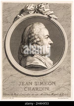 Jean Baptiste Siméon Chardin (1699-1779), French painter, portrait engraving by Charles Nicolas Cochin II & Laurent Cars, circa 1755 Stock Photo