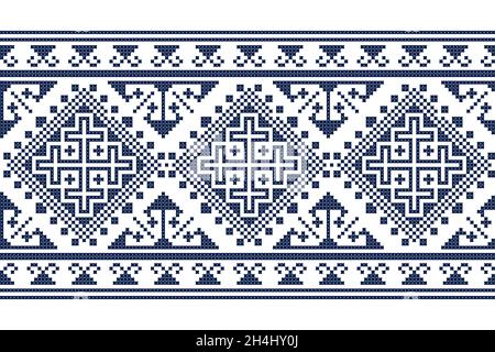 Zmijanje embroidery style vector seamless pattern - long horizontal border design inspired by folk art from Bosnia and Herzegovina Stock Vector