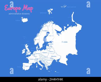 Europe map, separate states whit names, blue background vector Stock Vector