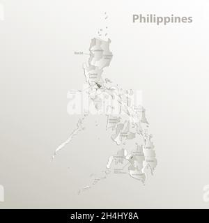 Philippines map, administrative division, separates regions and names individual, card paper 3D natural vector Stock Vector