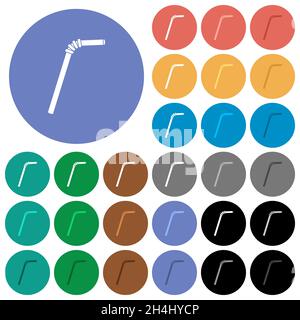 Single drinking straw solid multi colored flat icons on round backgrounds. Included white, light and dark icon variations for hover and active status Stock Vector