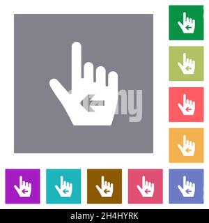 Hand cursor left solid flat icons on simple color square backgrounds Stock Vector