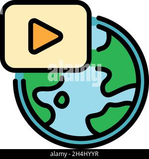 Global video work icon. Outline global video work vector icon color flat isolated Stock Vector