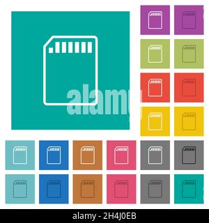 SD memory card outline multi colored flat icons on plain square backgrounds. Included white and darker icon variations for hover or active effects. Stock Vector