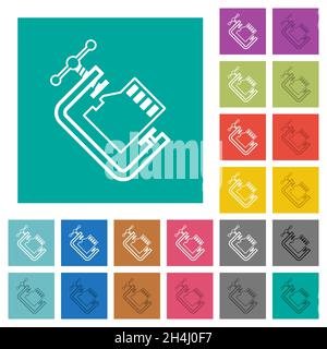 Micro sd memory card compress outline multi colored flat icons on plain square backgrounds. Included white and darker icon variations for hover or act Stock Vector