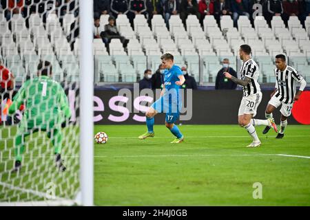 Turin, Piedmont, Italy. 2nd Nov, 2021. Turin, Italy-November 02, 2021: the UEFA Champions League group H match between Juventus and Zenit St. Petersburg at Allianz Stadium on November 2, 2021 in Turin, Italy (Credit Image: © Stefano Guidi/ZUMA Press Wire) Stock Photo