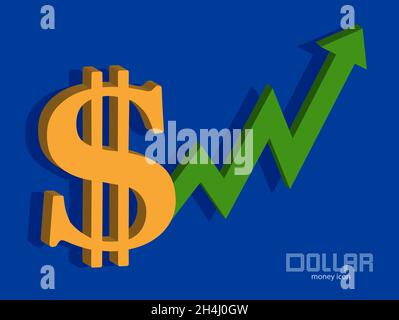 Dollar and chart, bullran icon, rising price, background money, vector Stock Vector