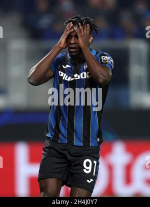 Atalanta’s Duvan Zapata reacts during the UEFA Champions League, Group F match at the Gewiss Stadium, Bergamo. Picture date: Tuesday November 2, 2021. Stock Photo