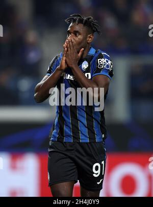 Atalanta’s Duvan Zapata reacts during the UEFA Champions League, Group F match at the Gewiss Stadium, Bergamo. Picture date: Tuesday November 2, 2021. Stock Photo