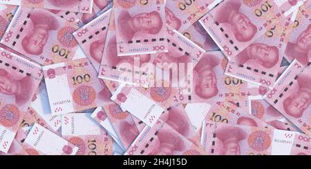 Chinese paper currency, Yuan renminbi bill banknotes background. China economy, banking, financial business growth in Asia concept Stock Photo