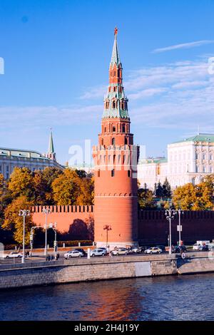 Kind to the Moscow Kremlin and Moskva River in night. Russia Stock ...