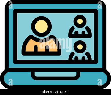 Family online meeting icon. Outline family online meeting vector icon color flat isolated Stock Vector