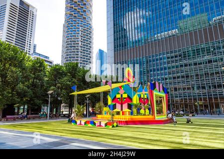 Sun Pavilion by Morag Myerscough in Montgomery Square, Canary Wharf, London, UK Stock Photo