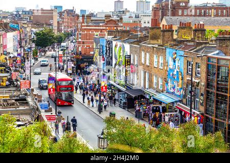 View of Camden High Street from the rooftop of Hawley Wharf, Camden, London, UK Stock Photo